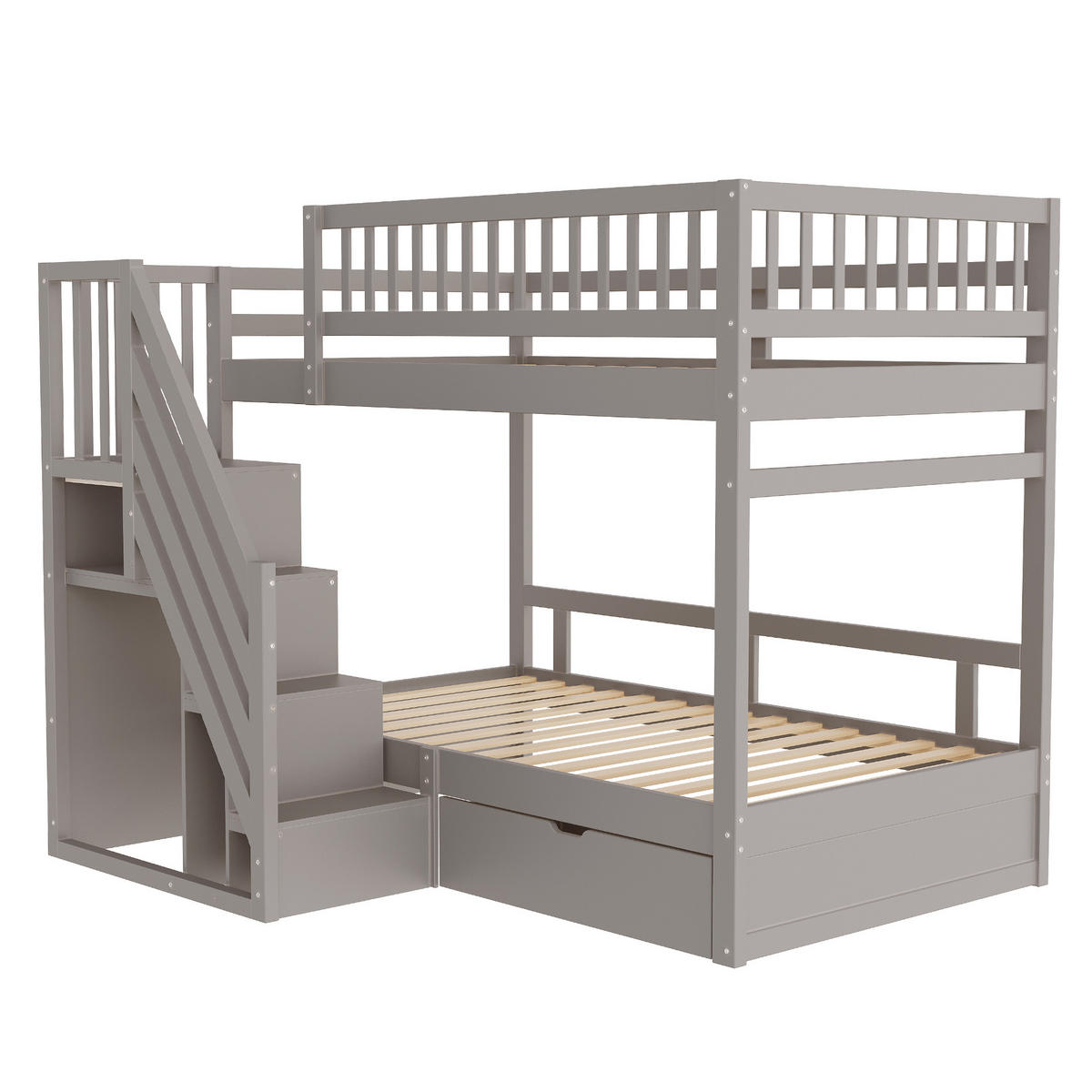 ETAGENBETT Massivholz 90x200 cm mit Sicherheitsleiter, Grau - Grau, Holz (90/200cm) - ComfortXL