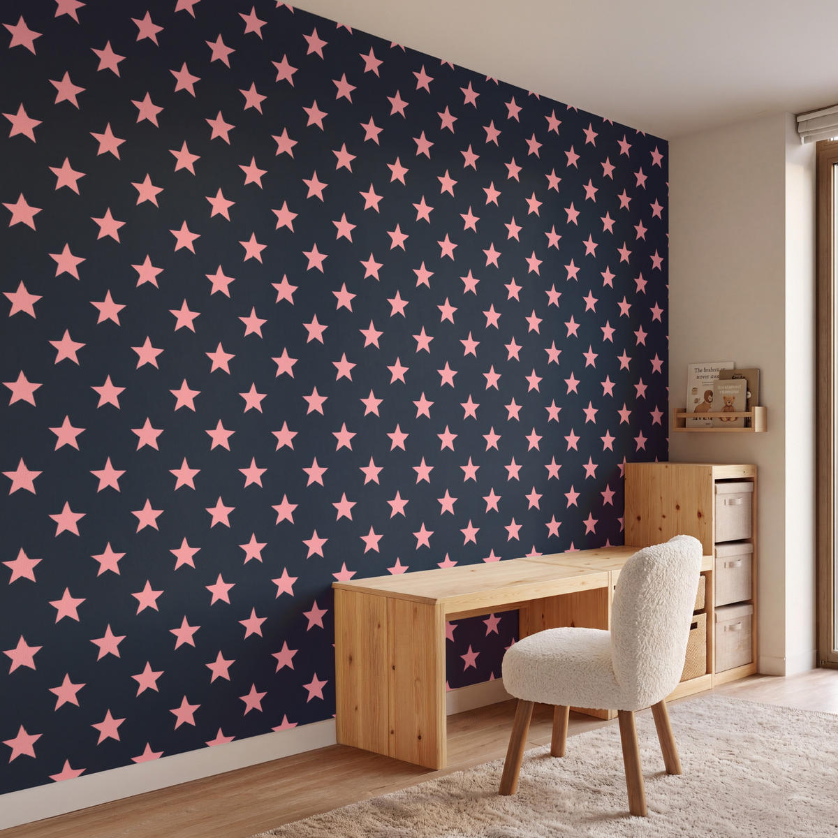 KINDERTAPETE - Muster - Sterne - Rosa - 260x200 cm - Anthrazit, Papier (260/200cm) - OnlyWow