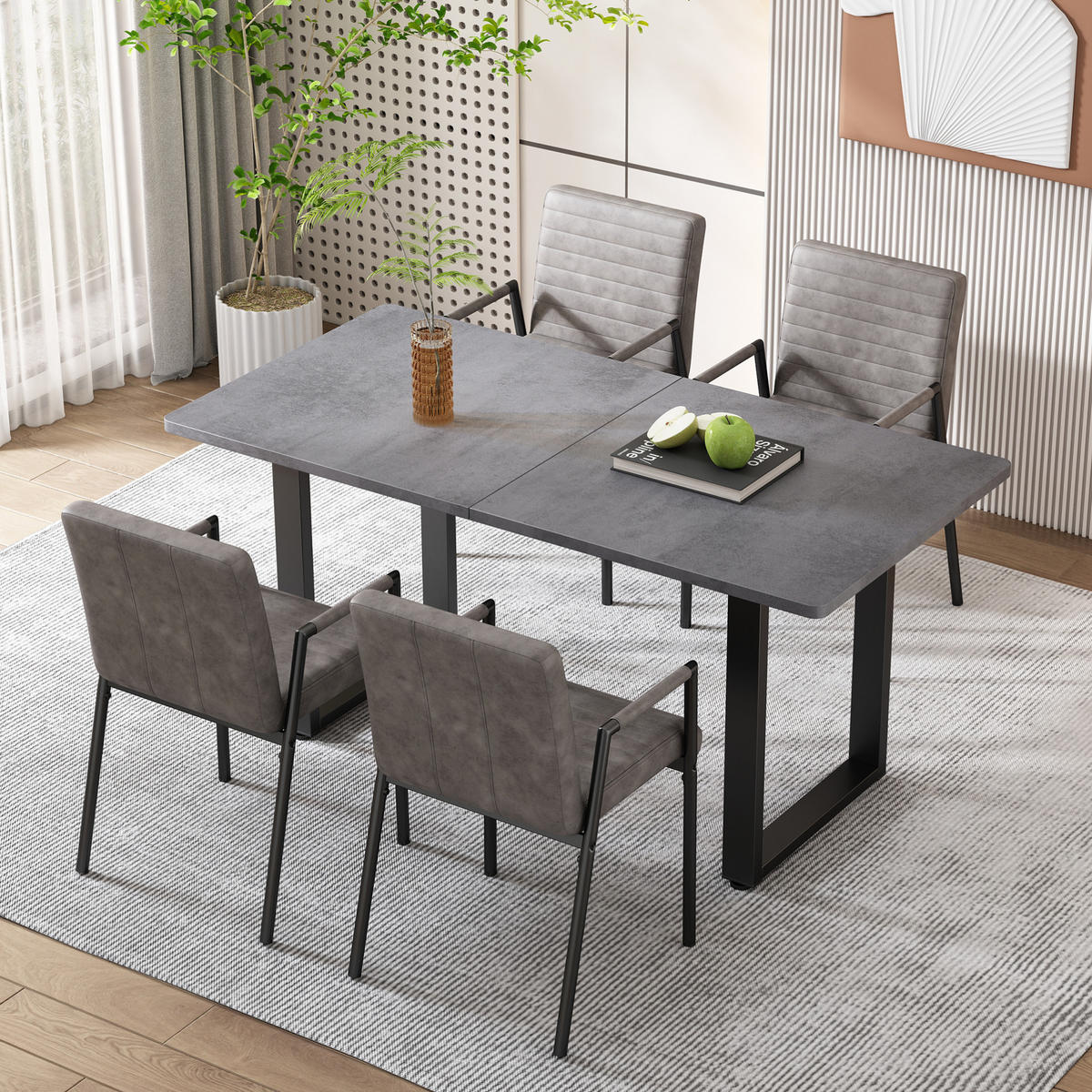 ESSTISCH im Industriestil in Schwarz/Grau mit Stahlgestell und großzügiger Tischplatte,140/70/75 cm - Schwarz, Holzwerkstoff (140/70/75cm) - Flora Grace