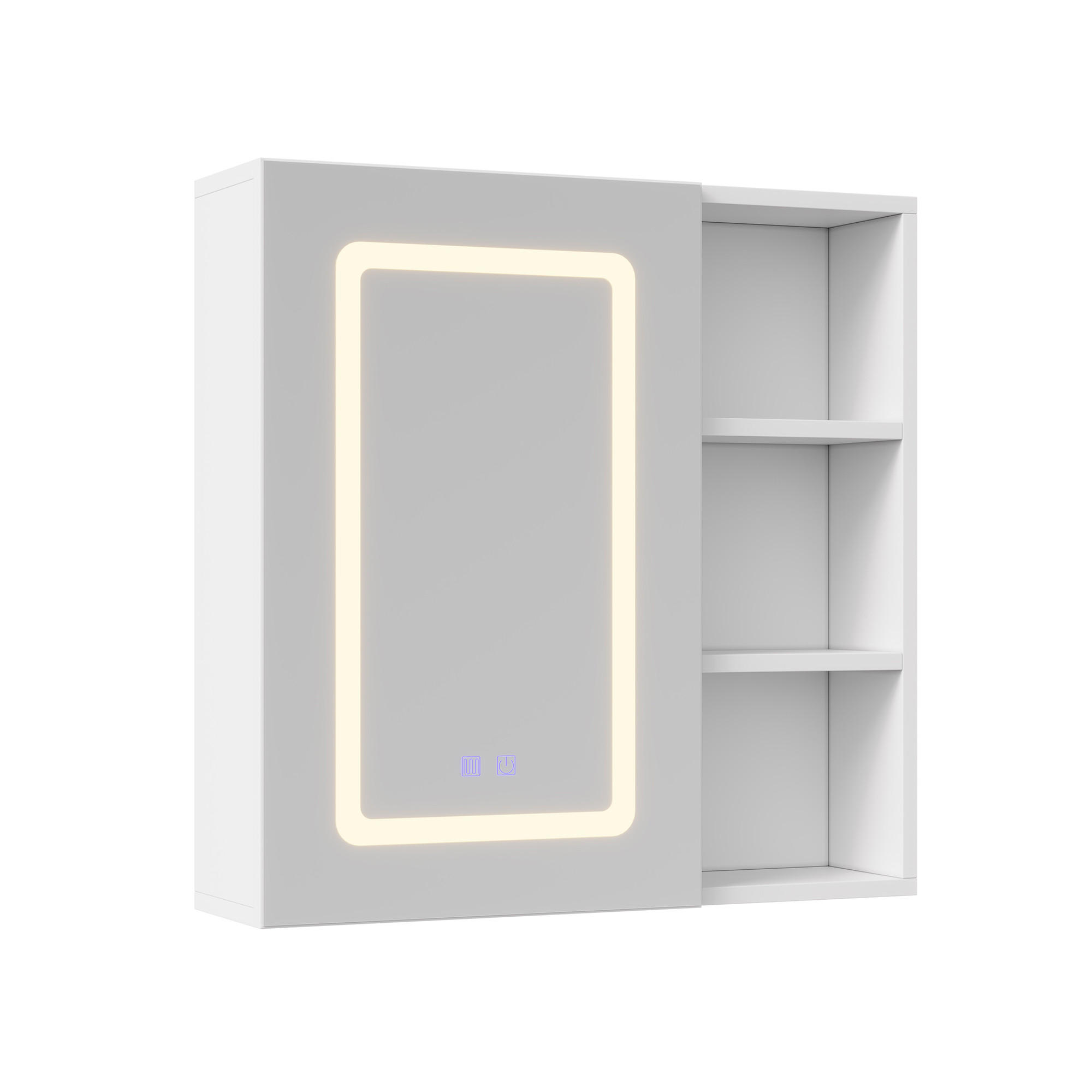 SPIEGELSCHRANK 60/60/15 cm, einzeltürig mit offener Seitenablage, 3-farbigem LED, höhenverstellbare Ablagen, Weiß - Weiß, Glas (60.2/60.2/15.2cm) - BRILVERDE