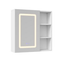 SPIEGELSCHRANK 60/60/15 cm, einzeltürig mit offener Seitenablage, 3-farbigem LED, höhenverstellbare Ablagen, Weiß - Weiß, Glas (60.2/60.2/15.2cm) - BRILVERDE