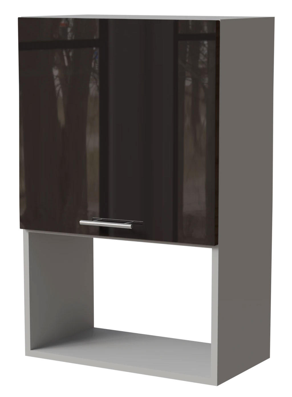 Feldmann-Wohnen Mikrowellenumbauschrank Schwarz Hochglanz, Grau 60x96x32.5 cm