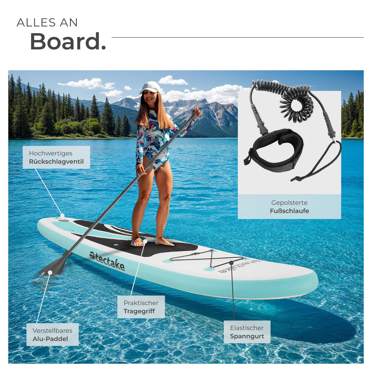 STAND-UP PADDLE BOARD ,288 x 77 x 22,5 cm,weiß/türkis - Weiß, Kunststoff (288/77/22.5cm) - tectake