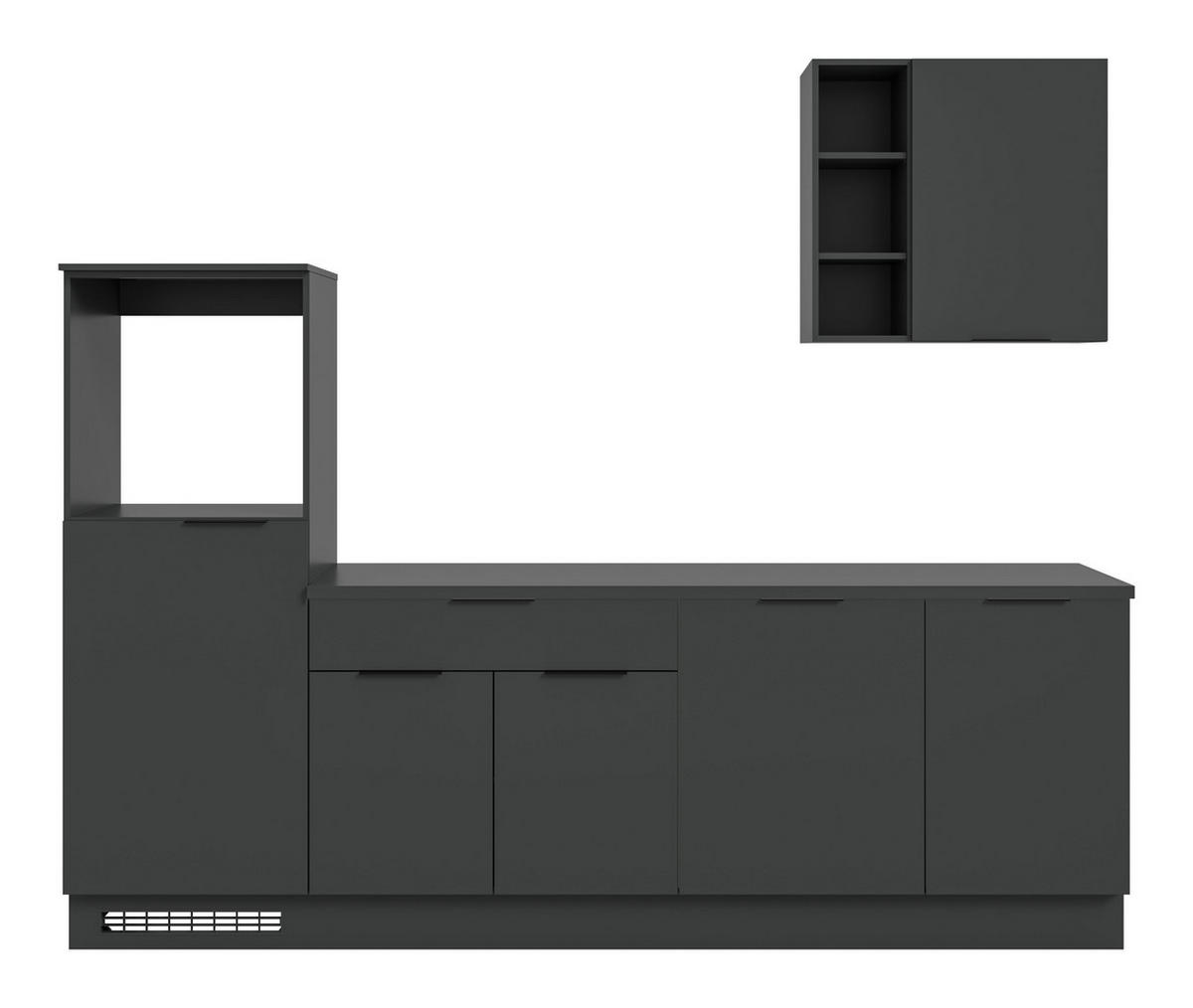 KÜCHENZEILE (ohne E-Geräte) MILLER (B/H/T: ca. 260/222/60 cm) in schwarz/schwarz - Schwarz, Holzwerkstoff (260/222/60cm)