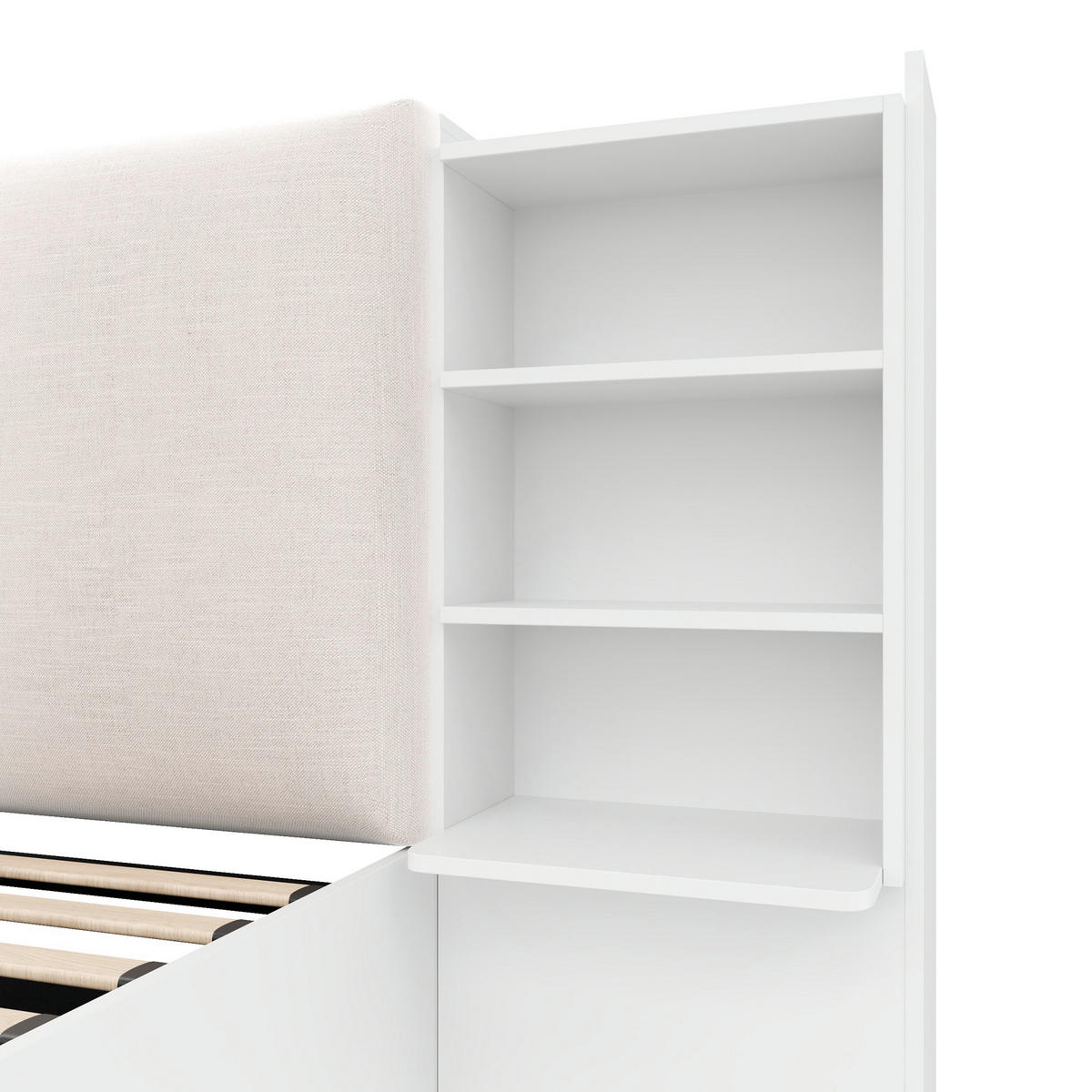 POLSTERBETT 180/200 cm in Weiß mit gepolstertem Kopfteil, 6 Staufächern, hydraulischem Stauraum und LED-Design - Beige/Weiß, Holzwerkstoff/Textil (180/200cm) - STILVORA
