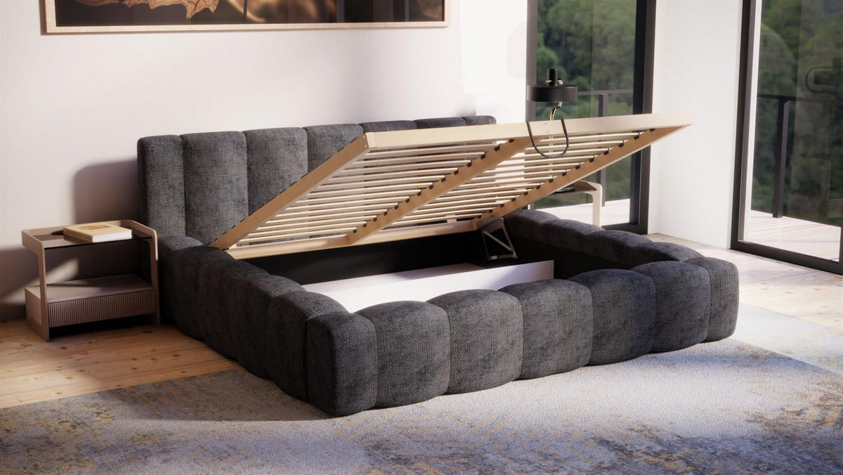 POLSTERBETT Lizeth Komplettset - Anthrazit, Holzwerkstoff/Textil (120/200cm) - Fun Möbel