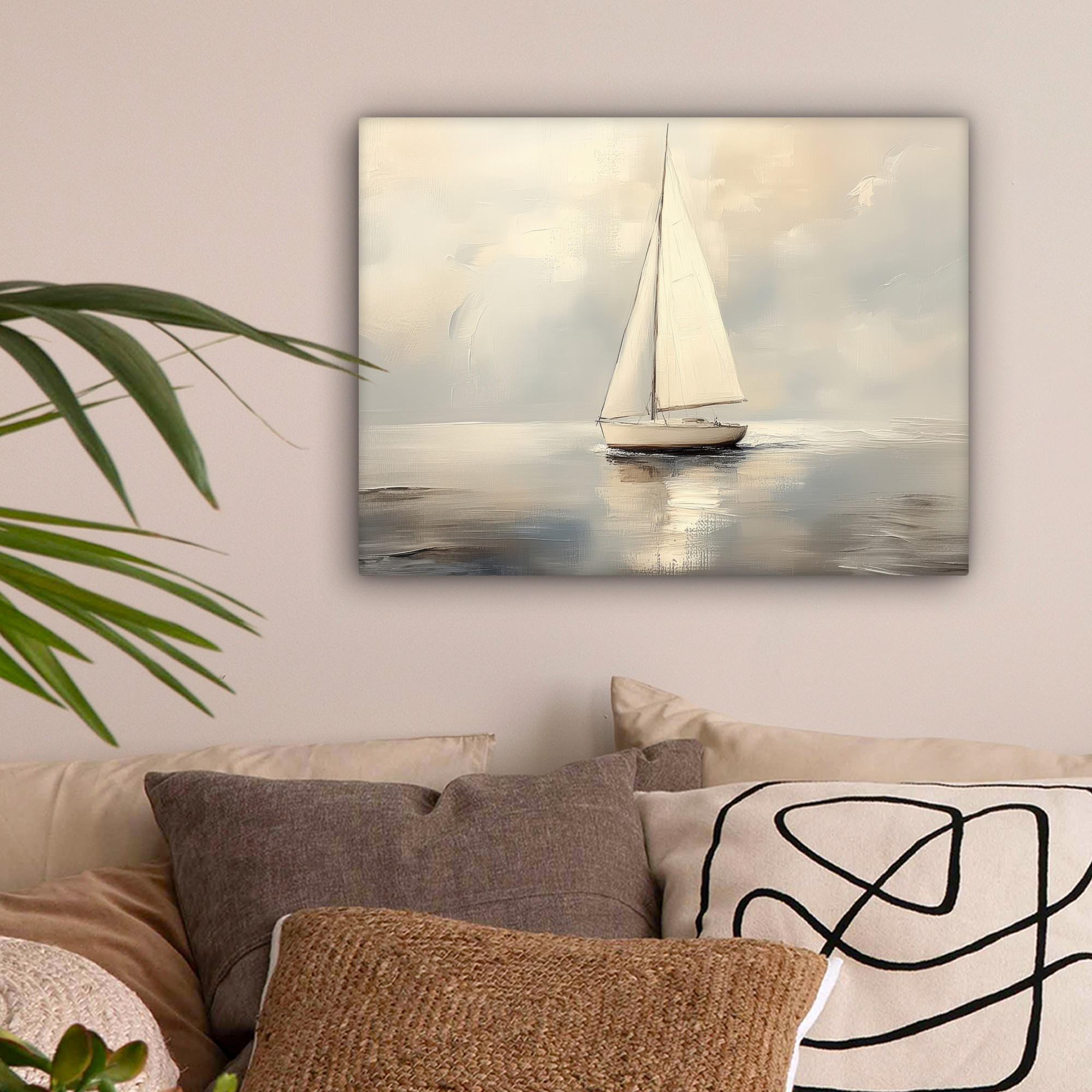 LEINWANDBILD Segelschiff - Meer - Bewölkt 40x30 cm - Creme, Textil (40/30cm) - MuchoWow