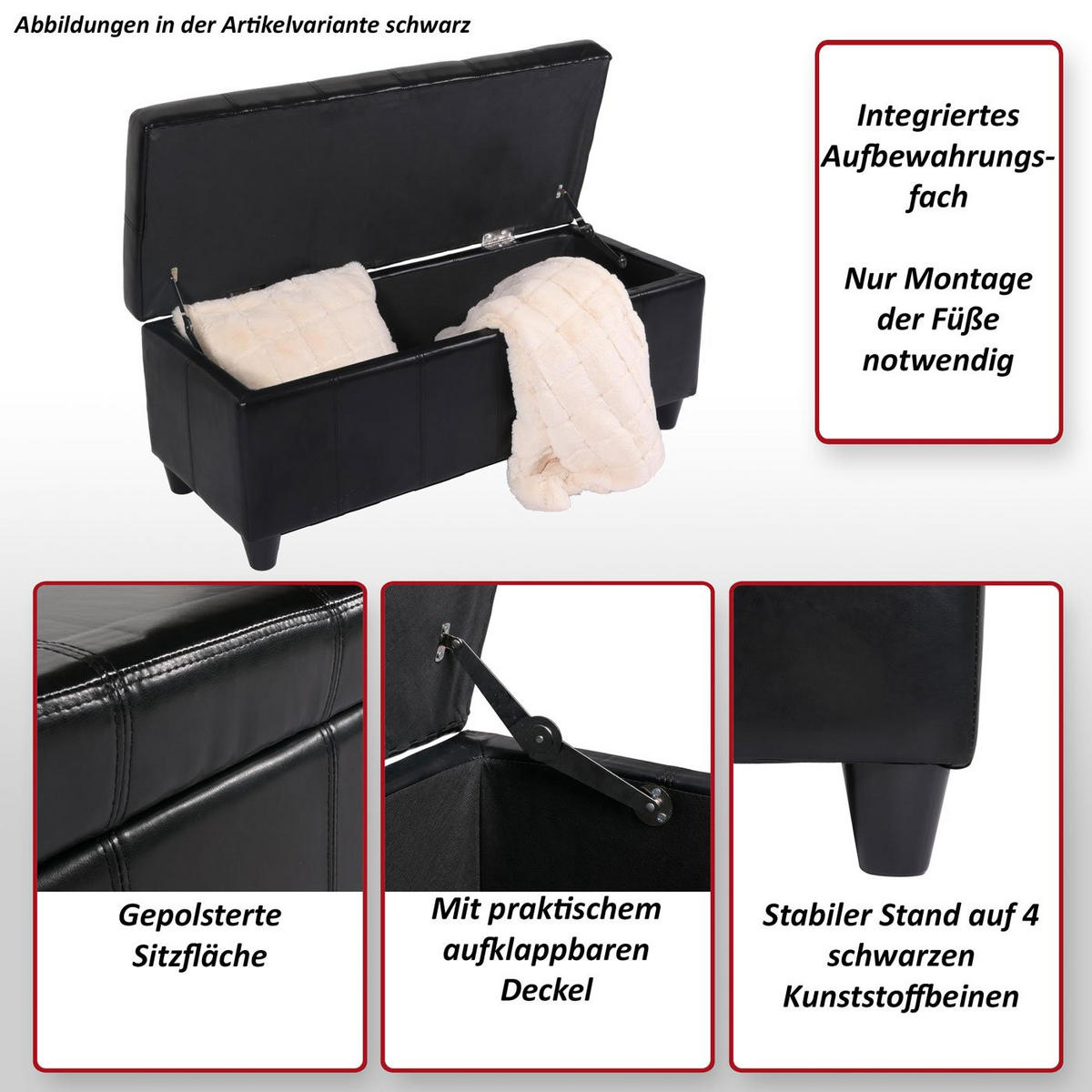 AUFBEWAHRUNGS-TRUHE Sitzbank Lars 45x112x45cm Creme Leder + Kunstleder - Beige, Kunststoff (112/45/45cm) - BERLINLODGE