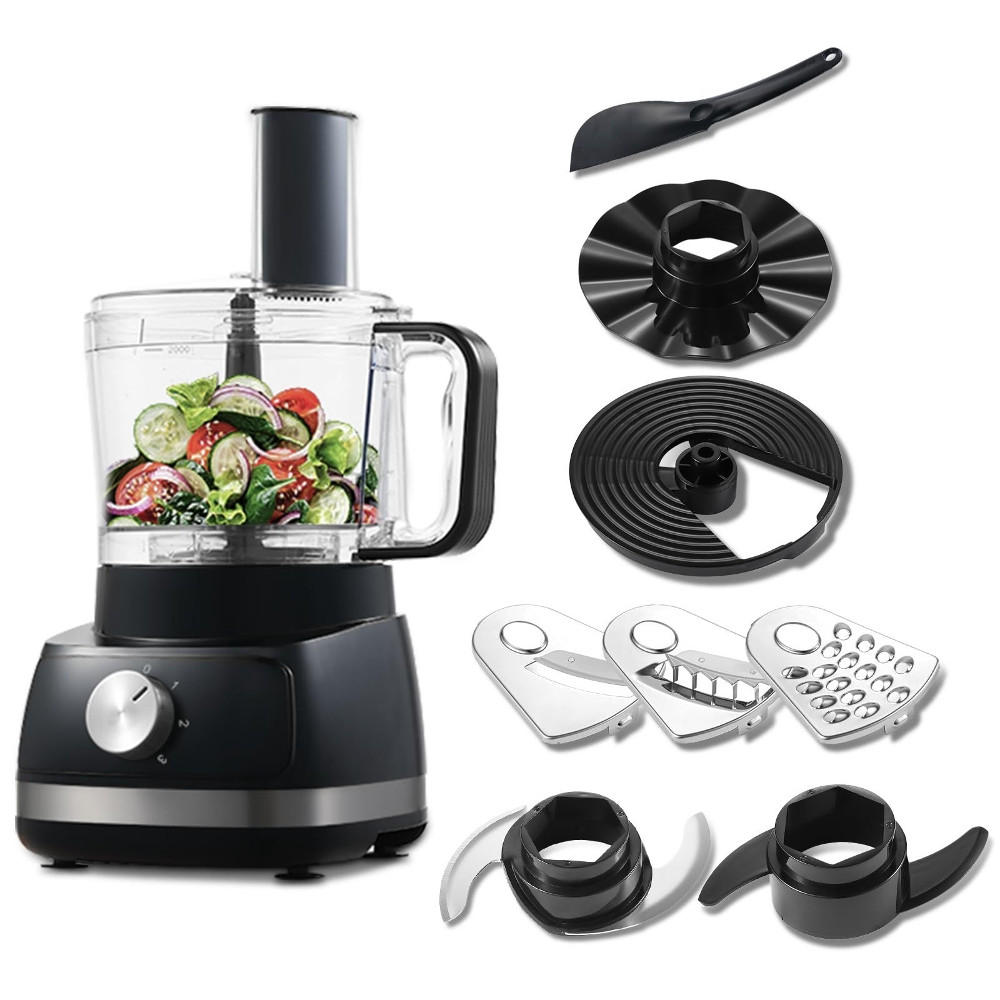 KÜCHENMASCHINE MULTIFUNKTIONALE 6-In-1 Haushaltsroboter, Kunststoff Edelstahl, Für Die Küche, 2 Liter - Schwarz, Metall (26/28.3/39.52cm) - Rolipo