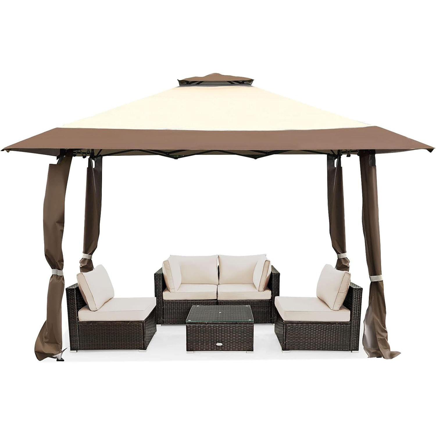 PAVILJONG Brun - Brun, Textil (395/284/395cm) - COSTWAY