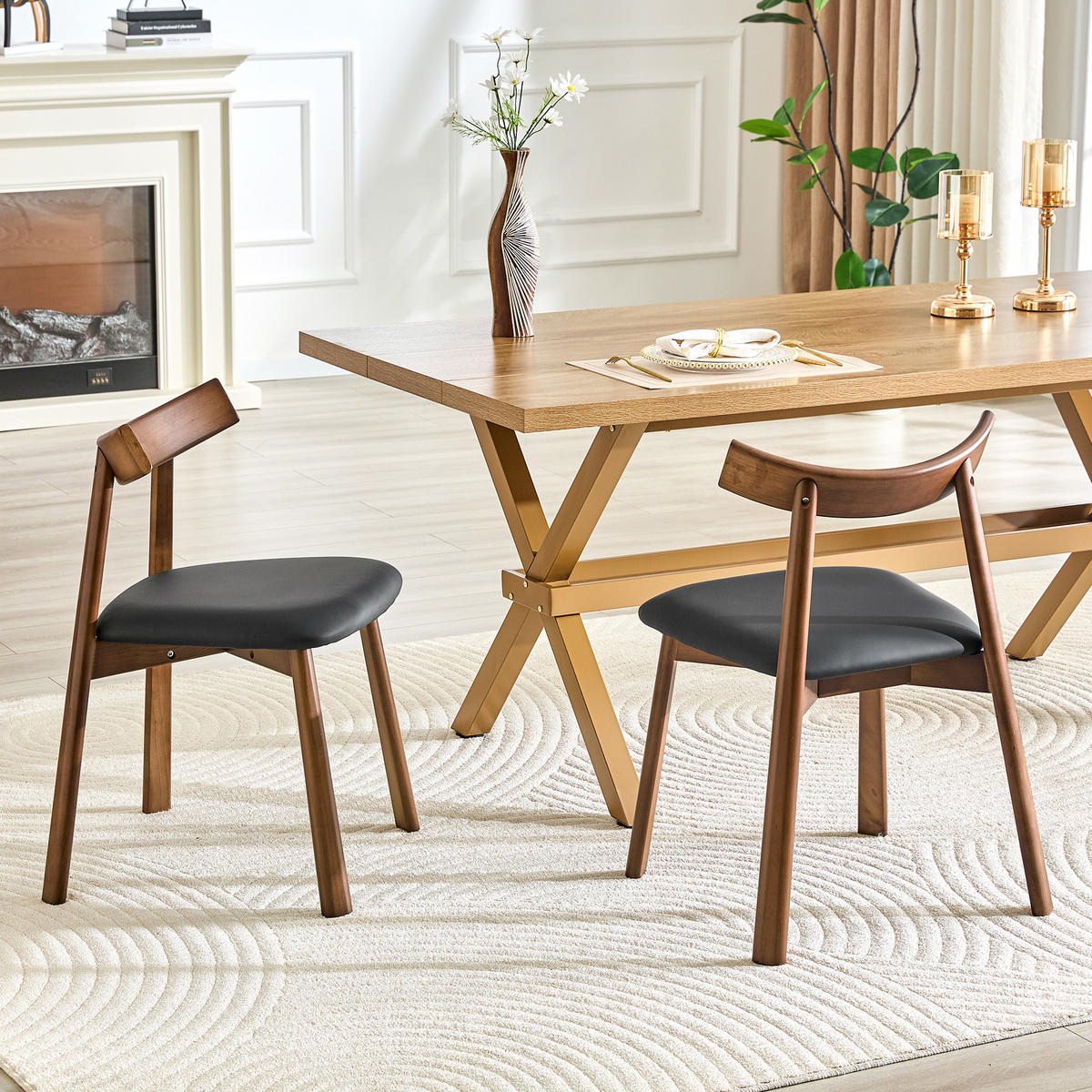 STUHL-SET DE-36709 2 Stück mit Holzgestell und gepolsterter Sitzfläche Schwarz - Schwarz, Holzwerkstoff (49/77.5/50cm) - ComfortXL