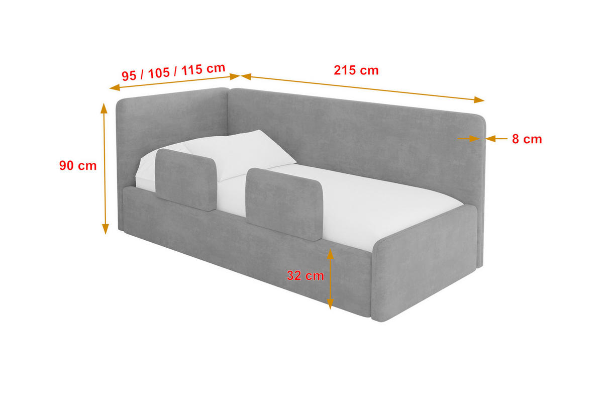 EINZELLBETT Jugendbett mit Bettkasten, Rechts - NORY 100x200 Grau - Silberfarben, Holzwerkstoff/Textil (100/200cm) - ALTDECOR