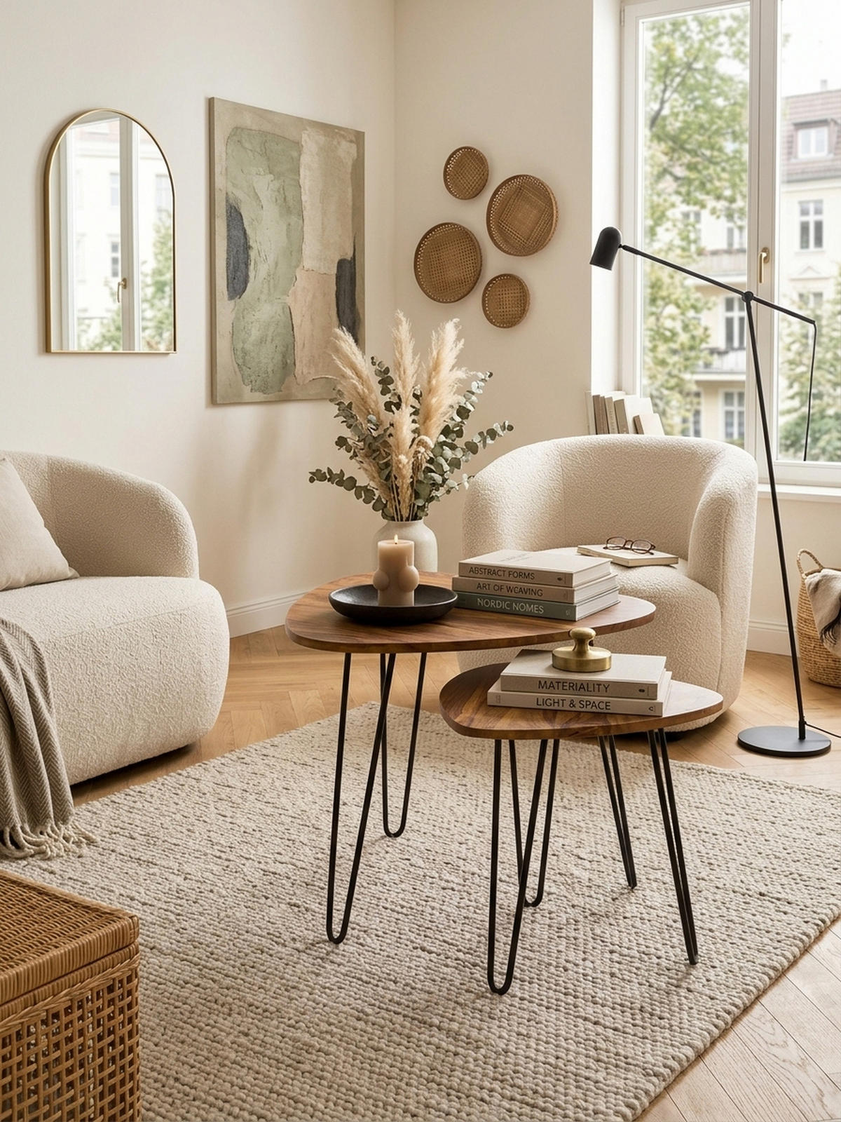 BEISTELLTISCH Set – 2-teilig Massivholz Metall Industrial - Schwarz/Braun, Holz/Metall (60/60/56cm) - KADIMA DESIGN