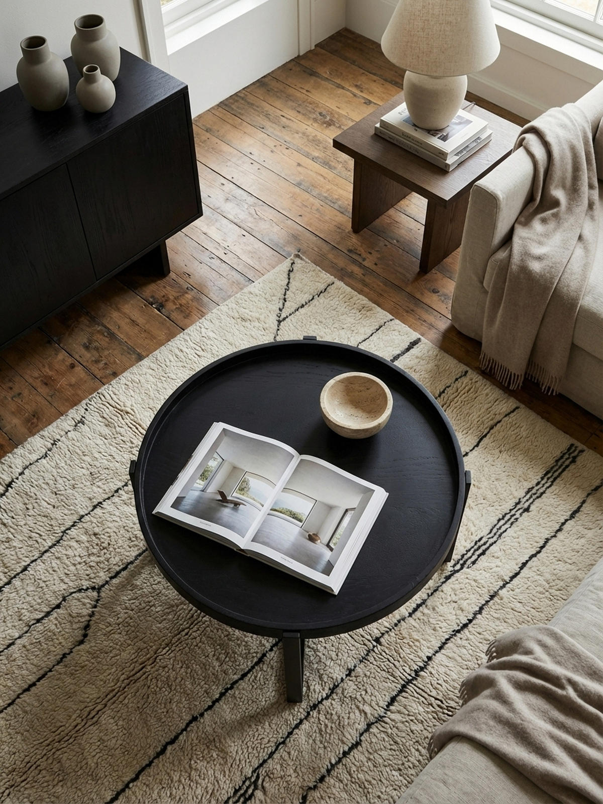COUCHTISCH Schwarz Mango Massivholz Metall, Rund mit erhöhtem Rand, 60x60x35 cm - Schwarz, Holz/Metall (60/60/35cm) - KADIMA DESIGN