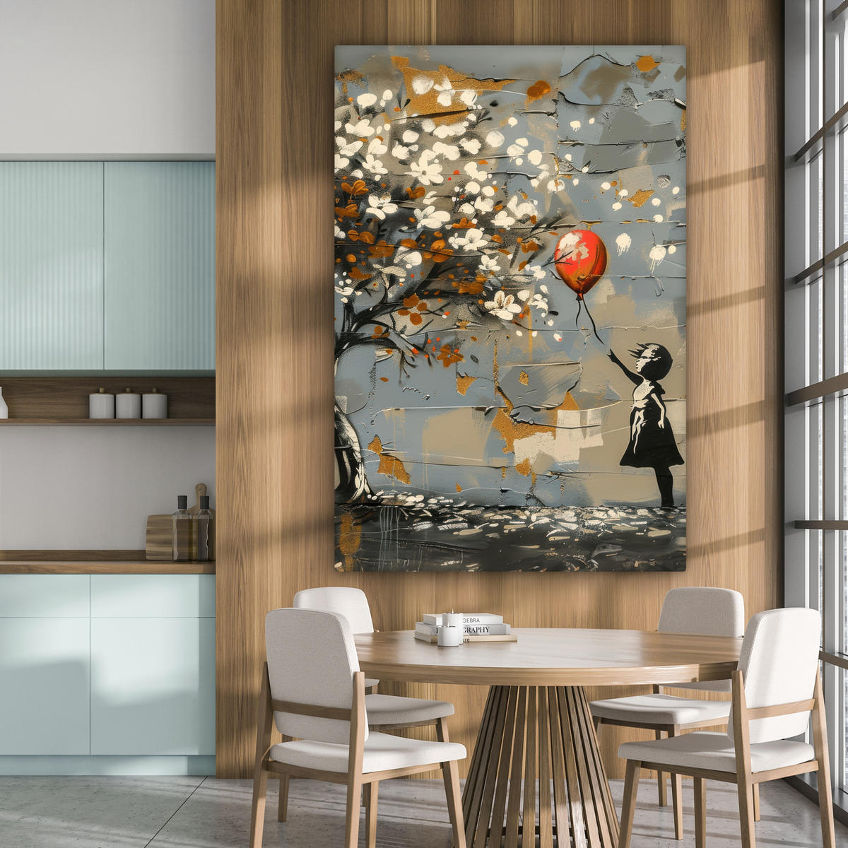 SLIKA NA PLATNU Drevo 90x140 cm - modrosiva, tekstil (90/140cm) - MuchoWow