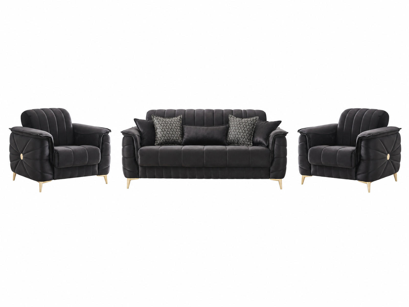 SITZGARNITUR Osorno, Schwarz Stellvariante 2+1+1 - Schwarz, Holzwerkstoff/Kunststoff (170/80/100cm)