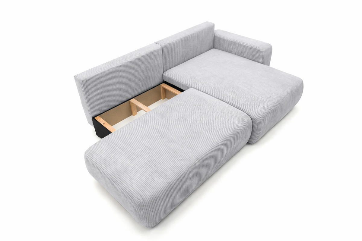 ECKSOFA Mit Schlaffunktion Und Bettkasten, Cordstoff Poso, Hellgrau, Rechts, OPEN XL - Hellgrau, Holz (262/145cm) - Kaiser Möbel