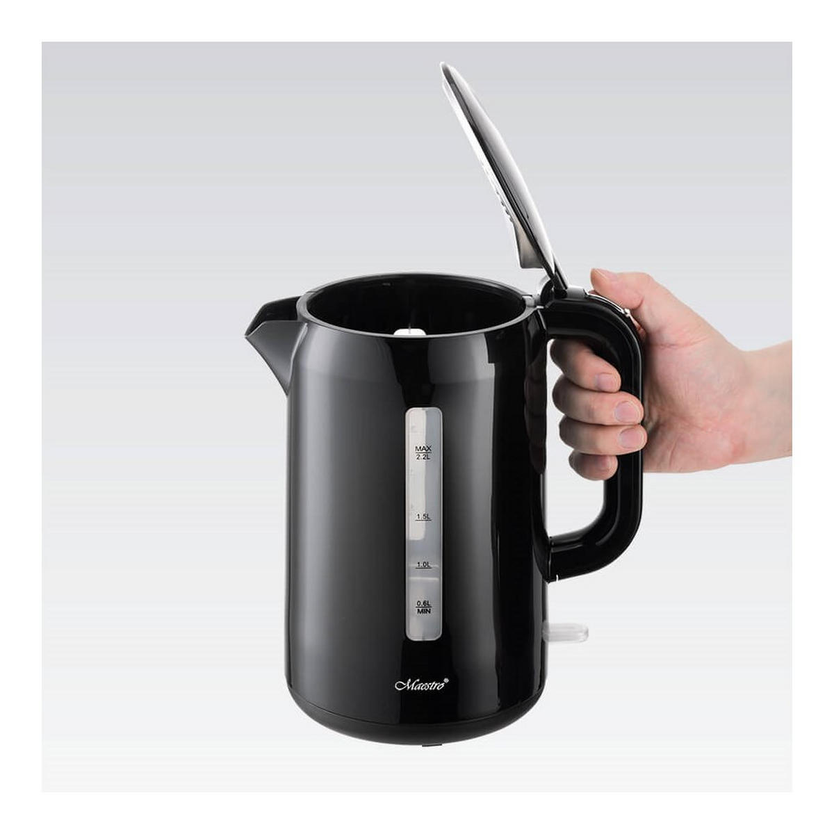 WASSERKOCHER ELEKTRISCH Schwarz 22.5/15.5/25 cm MR022BLACK - Schwarz, Kunststoff (15.5/25/22.5cm) - Maestro 