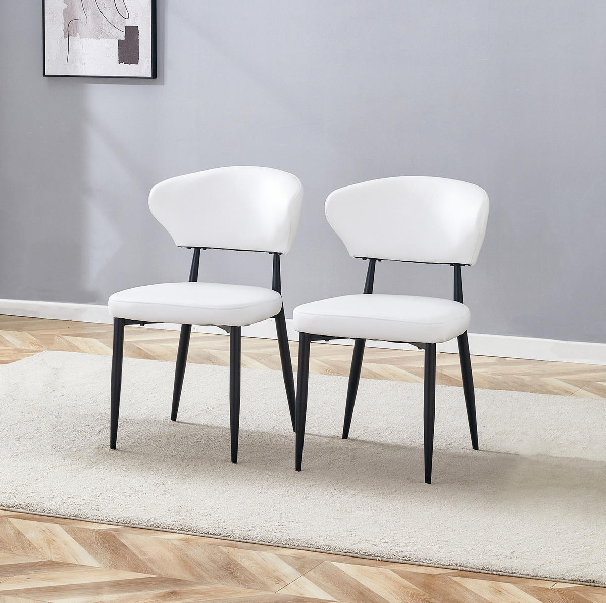 ESSZIMMERSTUHL ergonomisch 2er-Set Weiß mit schwarzen Metallbeinen - Weiß, Metall (45/80/50cm) - Meubliv