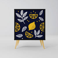 SIDEBOARD CITRUS BLACK AND WHITE, Schwarz, 57,5x42x75,5 cm, Goldfarbene Metallfüße - Goldfarben/Multicolor, Holzwerkstoff/Metall (57.5/75.5/42cm) - SpaceRebels