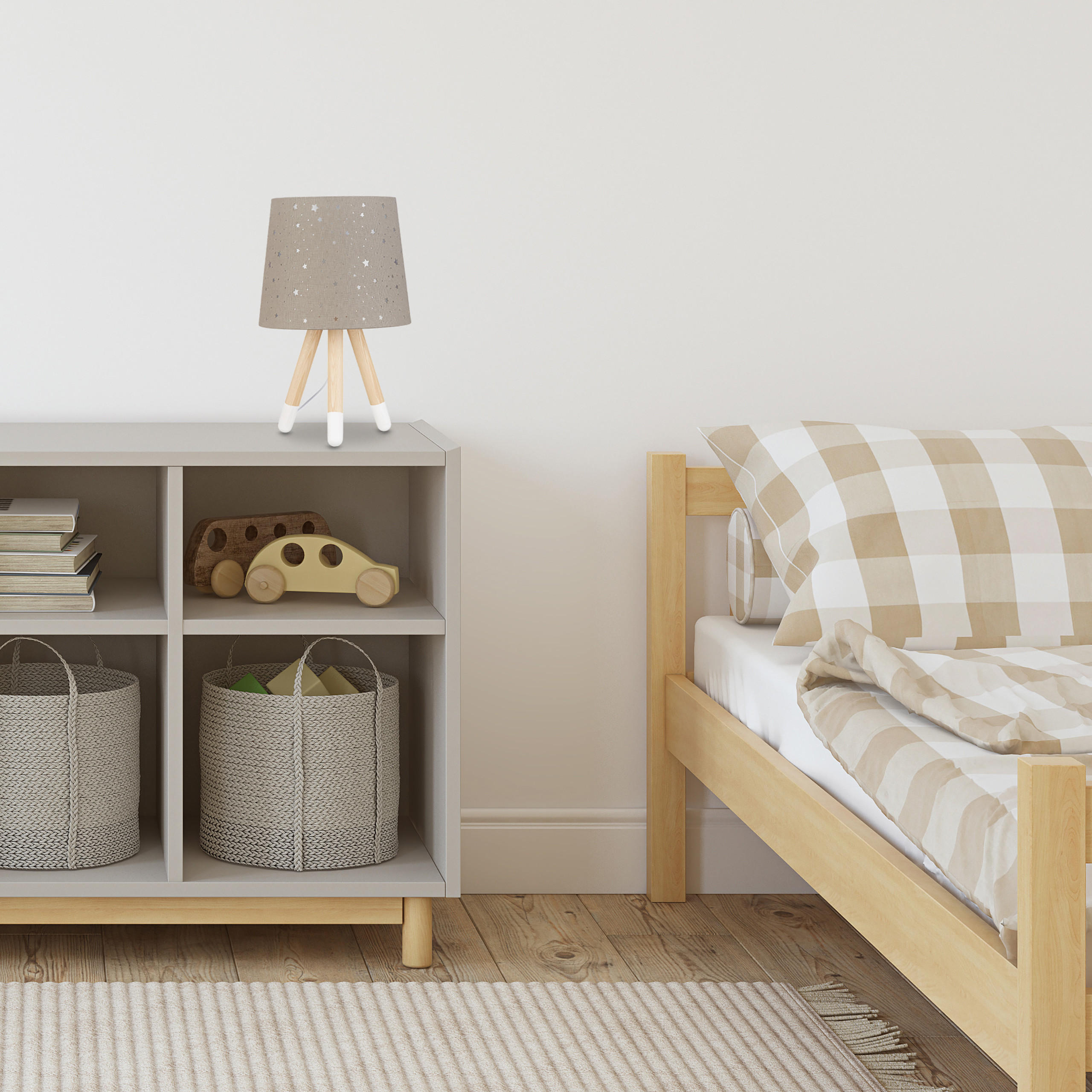 TISCHLAMPE Kinderzimmer - Grau, Holz/Textil (25.5/25.5/40cm) - Relaxdays
