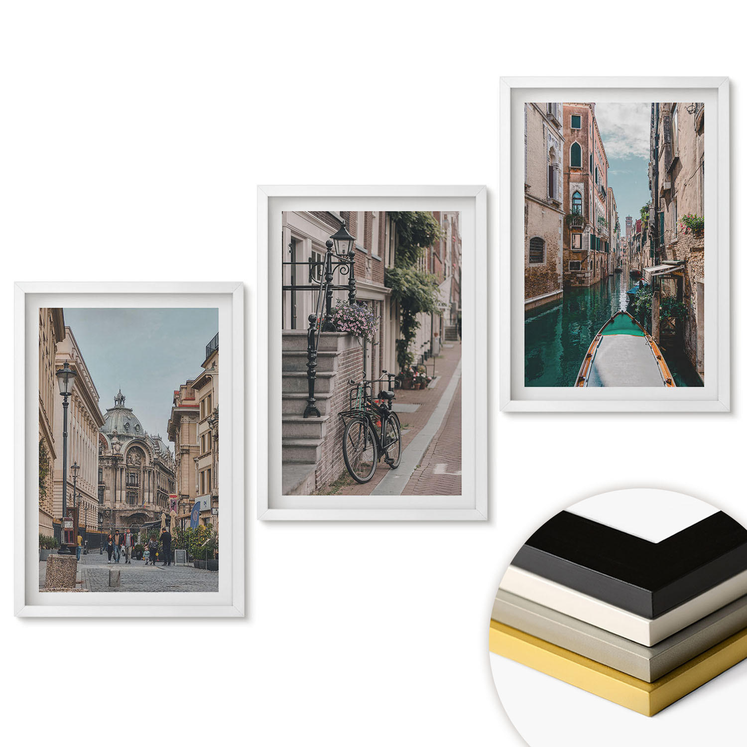 WANDBILDER 3er-Set - 40x60 cm Weißer Rahmen - Venedigs Wasserstraßen - Weiß, Kunststoff (40/60cm) - ArtPrintCave