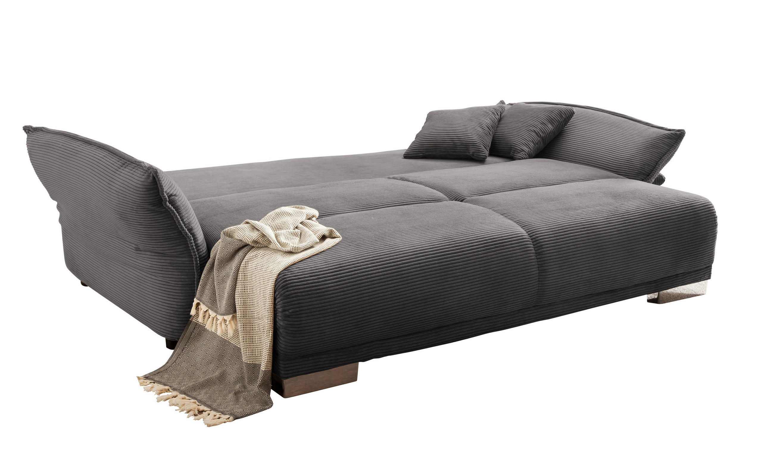 BIG-SOFA mit Schlaffunktion 242/131/90 cm Federkern, verstellbare Armlehnen, Bettkasten, Liegefläche 168x199 cm, Cord Grau Anthrazit / 17214 - Chromfarben/Anthrazit, Kunststoff/Textil (242/90/131cm) - luma-home