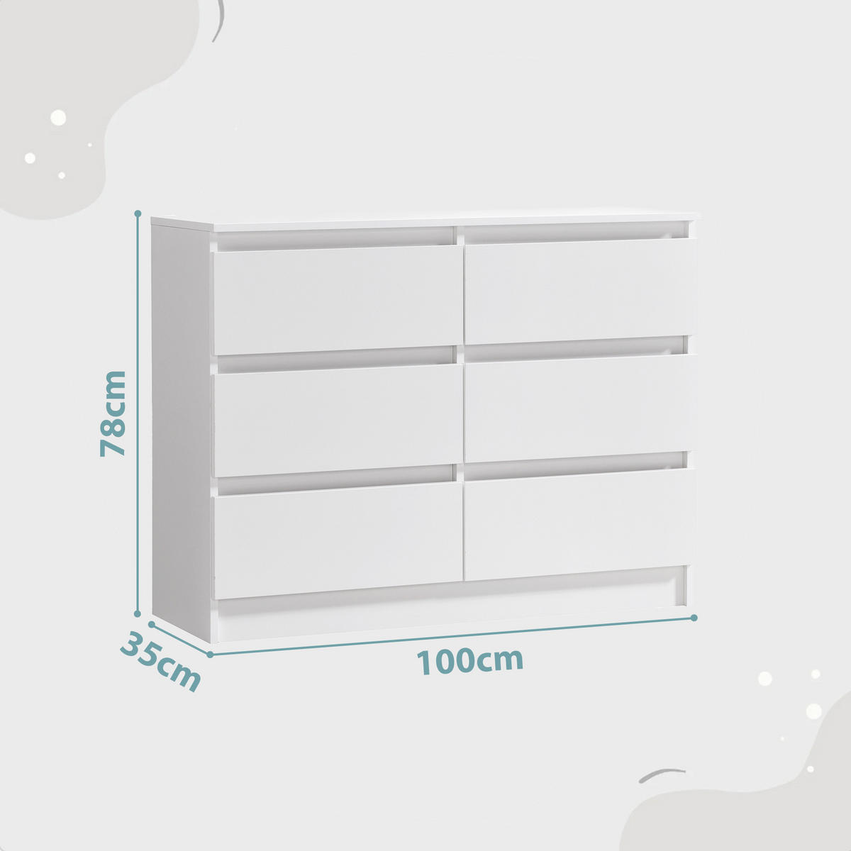 KOMMODE mit 6 Schubladen 100cm breit in weiß - Weiß, Holzwerkstoff (100/77.5/35cm) - Home Collective