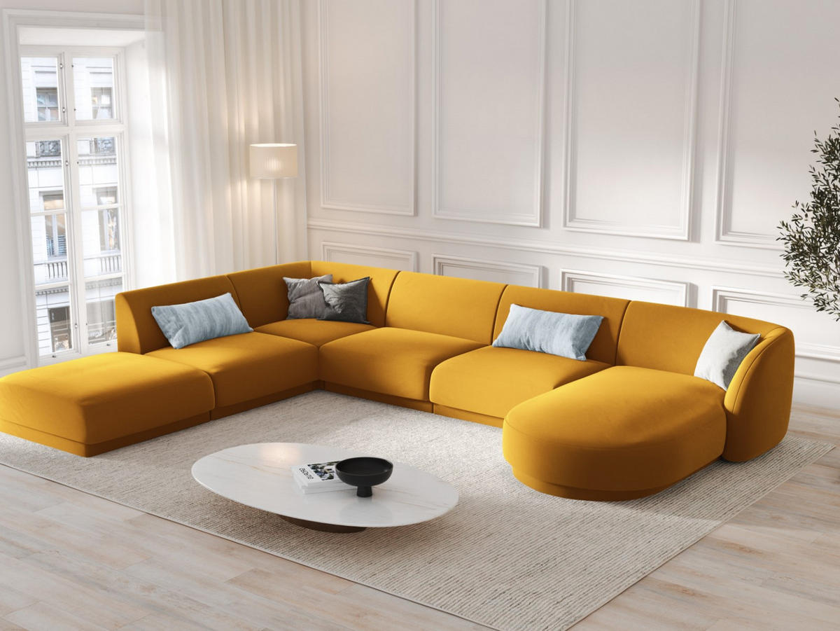 PANORAMASOFA links Miley aus Samt gelb 6 Sitzplätze - Gelb, Textil (255/70/330cm) - Micadoni
