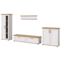 WOHNWAND 4-teilig weiß Lärche, Eiche Artisan 336 cm Landhaus, Schrankwand mit viel Stauraum - Silberfarben/Schwarz, Glas/Holzwerkstoff (336/161/40cm) - Inn.Furn