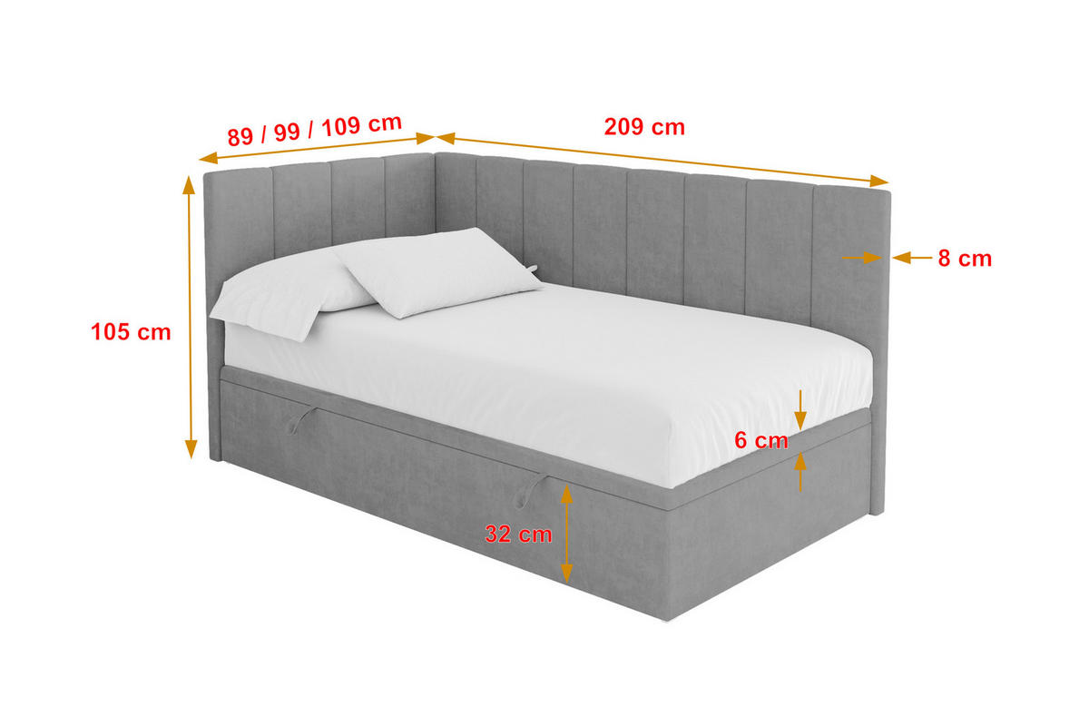 EINZELBETT Jugendbett mit Bettkasten Rechts, ohne Matratze - LOVY 90x200 Grau - Anthrazit, Holzwerkstoff/Textil (90/200cm) - ALTDECOR