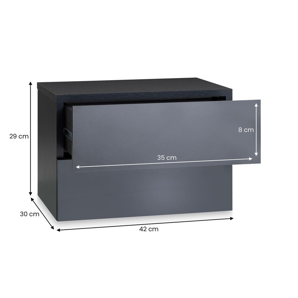 HÄNGENDER NACHTTISCH ANNI - Schwarz Hochglanz, Holzwerkstoff (42/29/30cm) - CARO-Möbel
