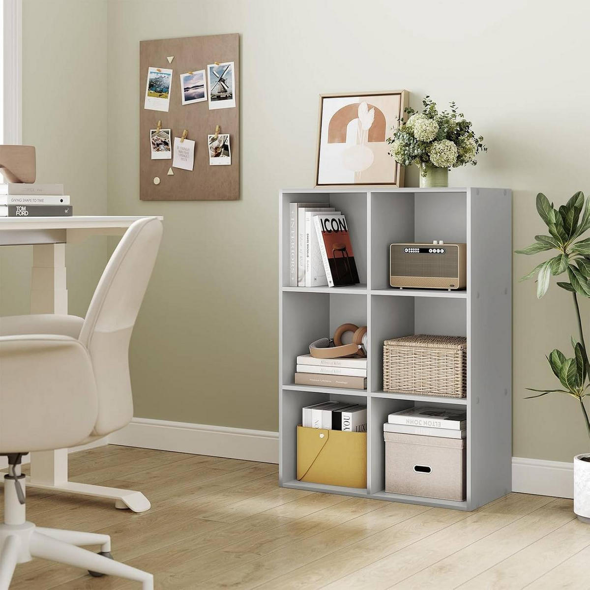 BÜCHERREGAL mit 6 Fächer, Holzwerkstoff, Grau - Grau, Holzwerkstoff (59.5/89/29cm) - Woltu