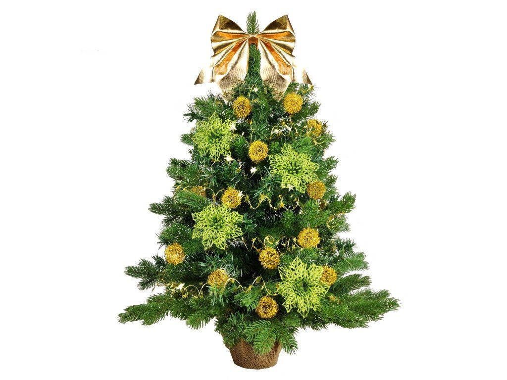 WEIHNACHTSBAUM künstlicher 60 cm mit LED-Beleuchtung, ZAUBERNACHT, mit 41 Weihnachtsbaumschmuck, Pflanztopf mit Jutesack - Goldfarben/Grün, Kunststoff/Stein (40/60cm) - LAALU