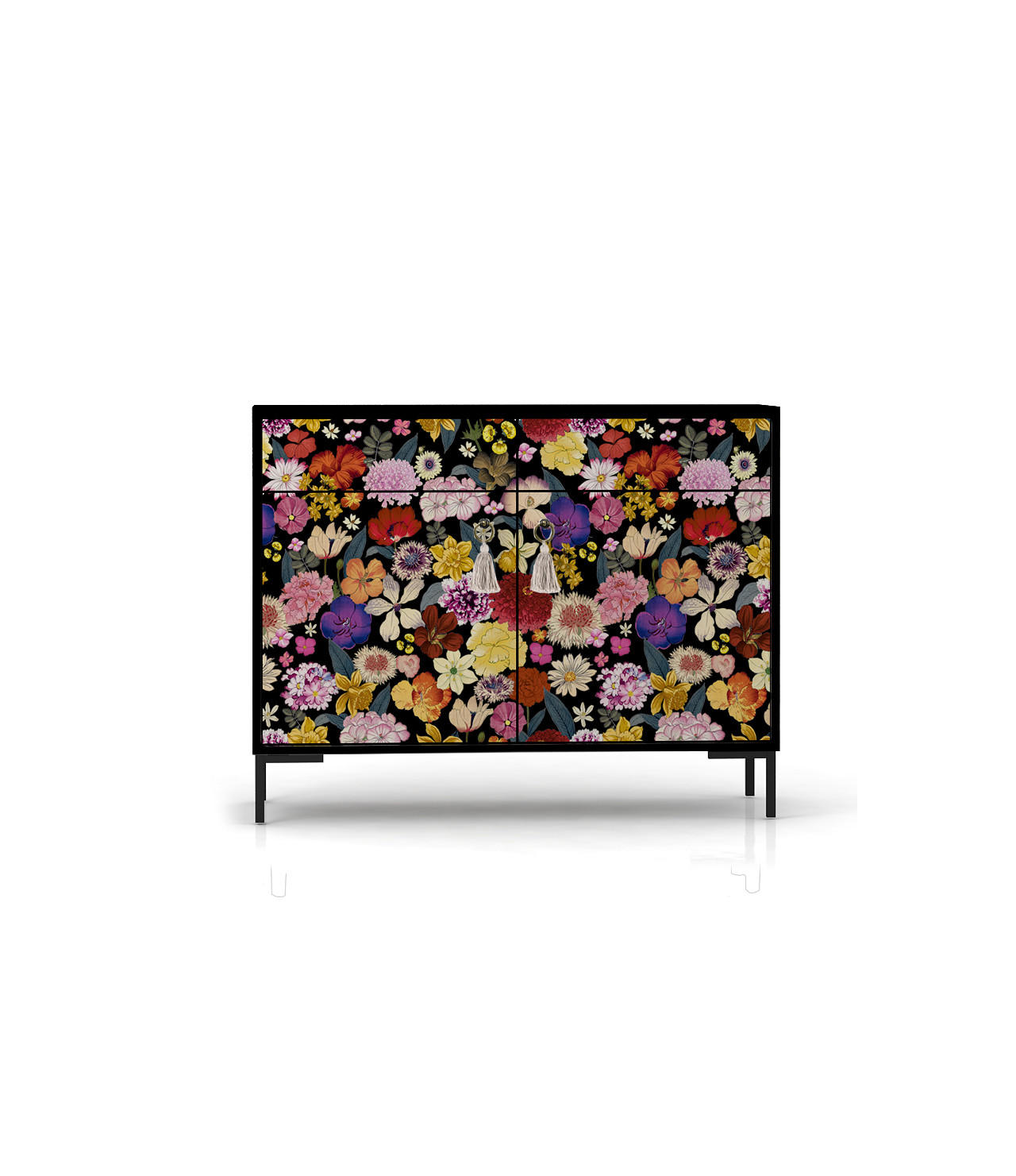 SIDEBOARD MDF 2 Türen und 2 Schubladen mit Waldmuster ALISE WILD BEAUTY - Schwarz, Holzwerkstoff (90/84/45cm) - RNT By Really Nice Things