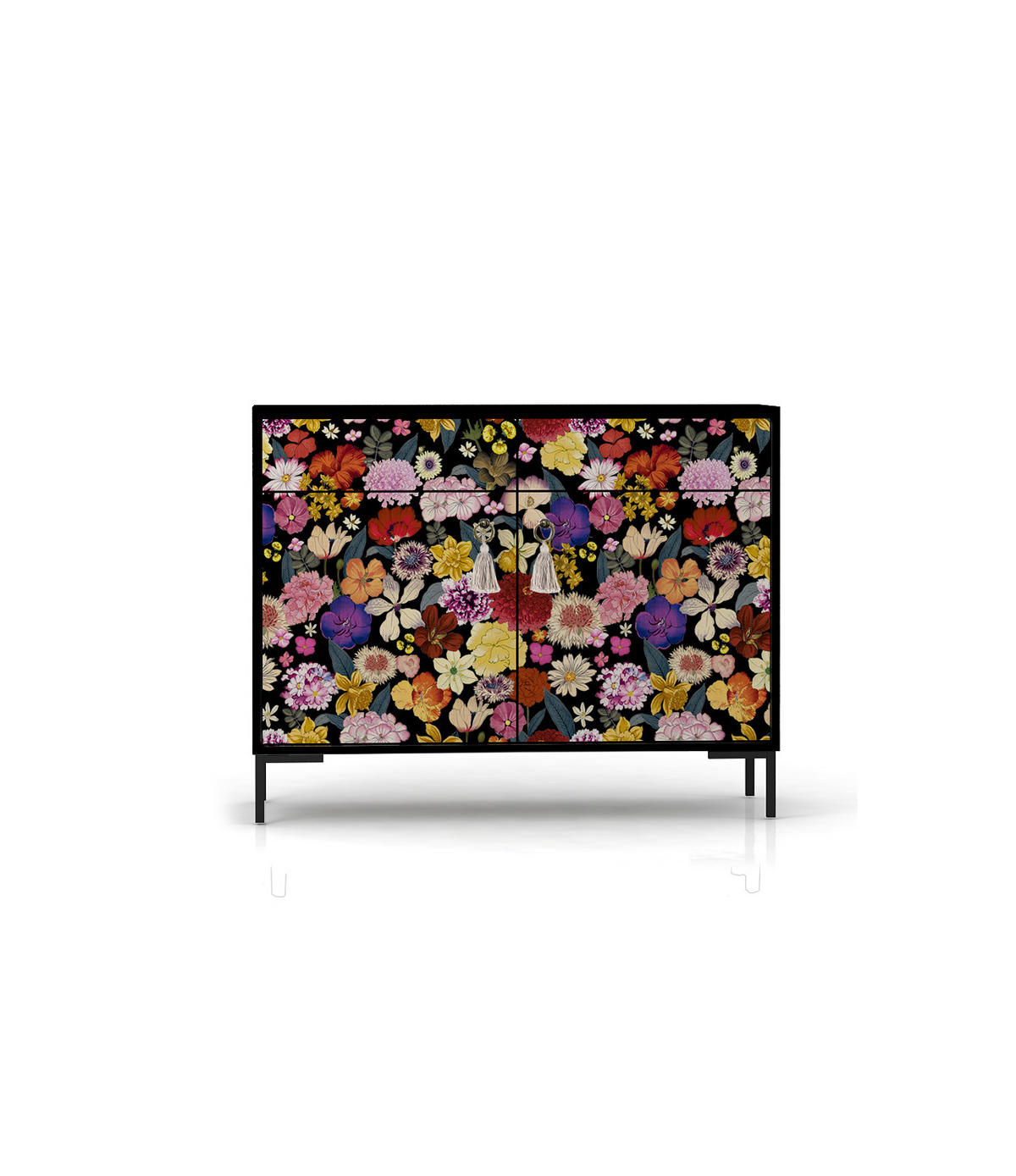 SIDEBOARD MDF 2 Türen und 2 Schubladen mit Waldmuster ALISE WILD BEAUTY - Schwarz, Holzwerkstoff (90/84/45cm) - RNT By Really Nice Things