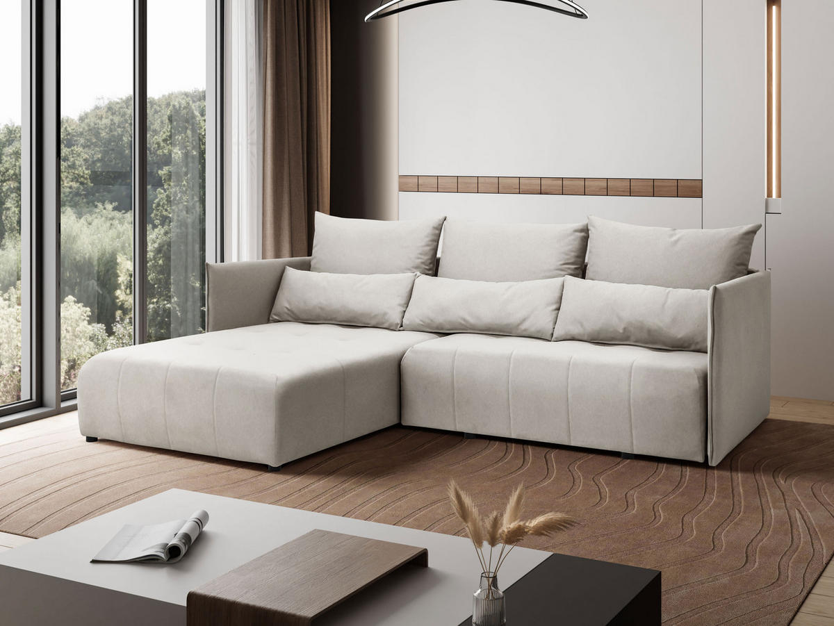 ECKSOFA L-Form Hannover stoff Castel Ecru Links - Ecru, Holz (188/246cm) - Kaiser Möbel