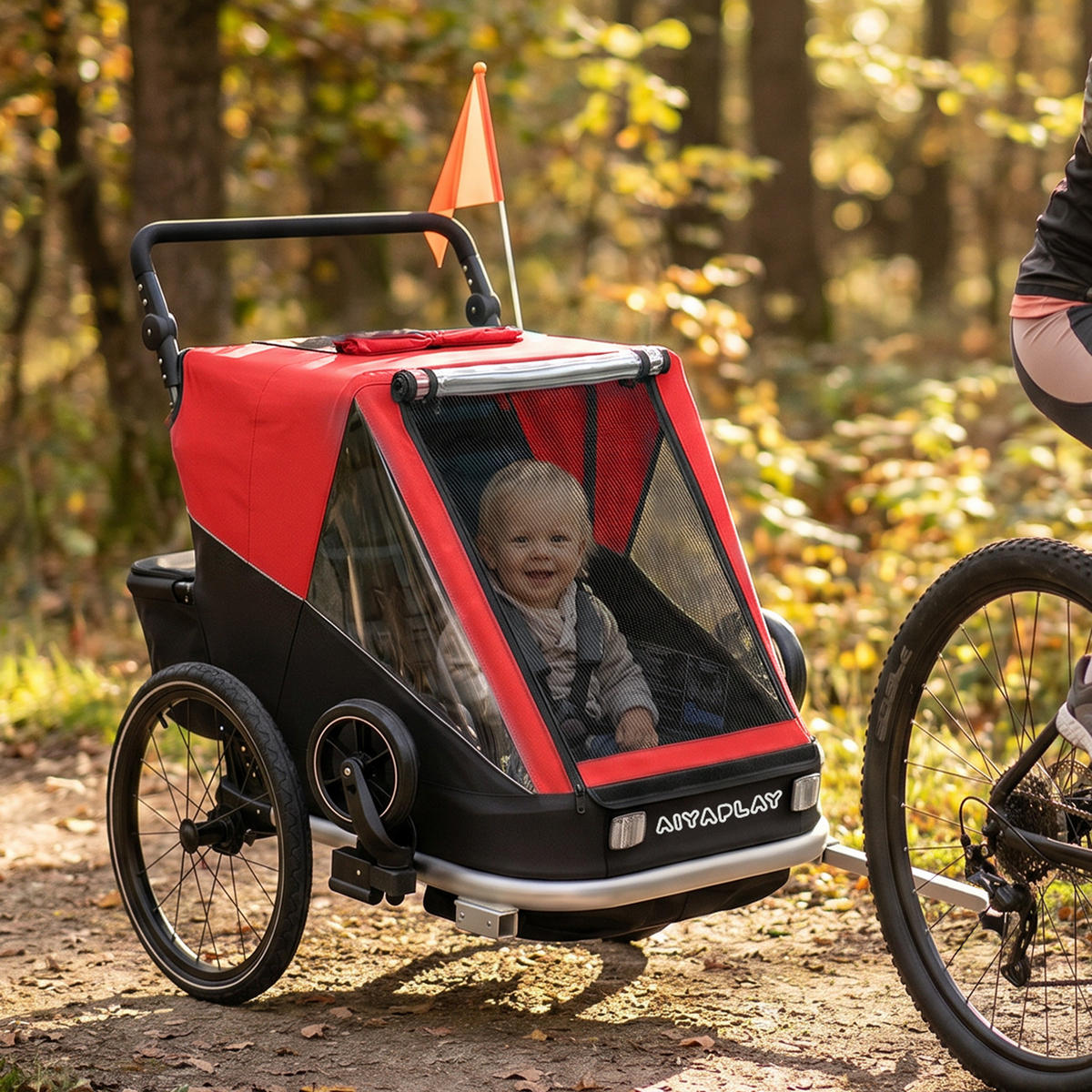 KINDERFAHRRADANHÄNGER Stahl Oxford Gewebe Rot - Rot, Metall (82/102/155cm) - AIYAPLAY