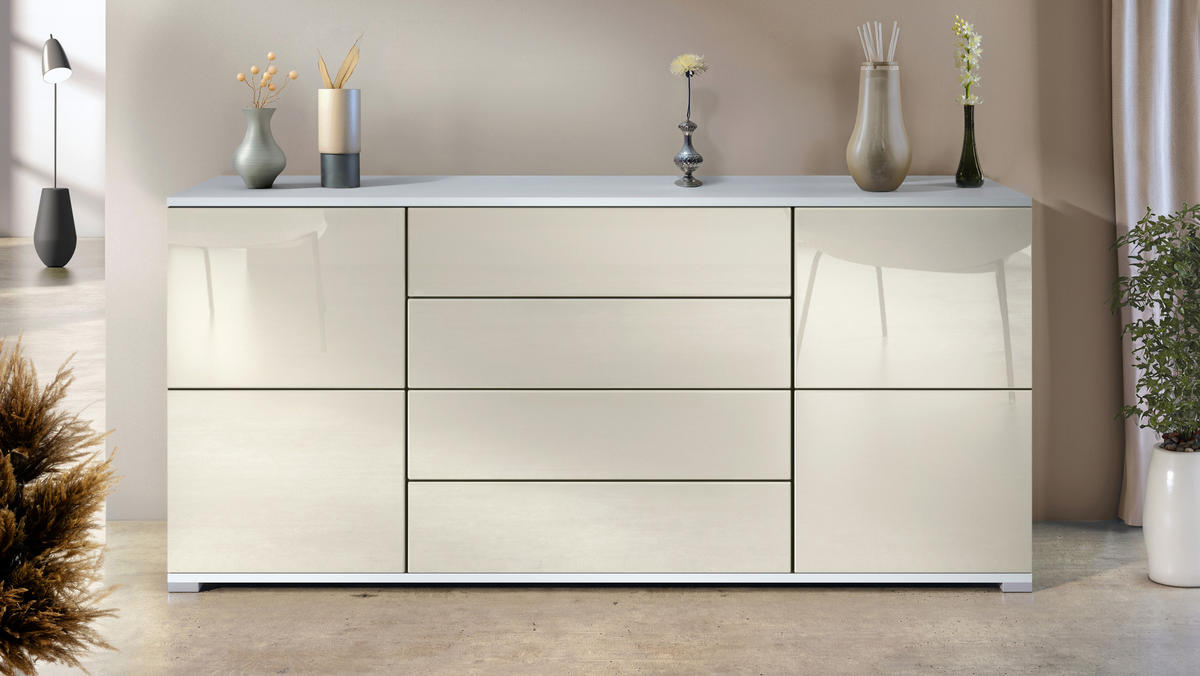 SIDEBOARD Rova Creme Hochglanz - Creme, Holzwerkstoff (166.5/75.5/35cm) - Vladon