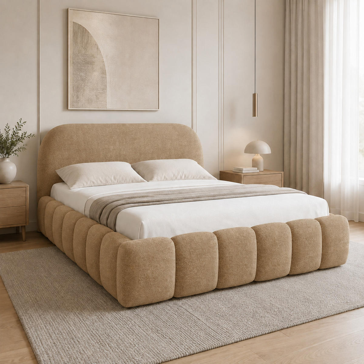 POLSTERBETT mit Stauraum 140x200 cm in Hellbraun - Hellbraun, Textil (140/200cm) - Home Collective