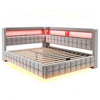 POLSTERBETT 140x200 cm mit hydraulischem Stauraum und Regal - LED Beleuchtung - USB & Typ-C - Hellgrau - ohne Matratze - Hellgrau, Textil (140/200cm) - DELFA