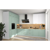 L-FORM KÜCHENZEILE Bari (16-tlg) Weiß / Blassgrün - Signalweiß - Grün, Holzwerkstoff/Metall (347/243/202cm) - Feldmann-Wohnen