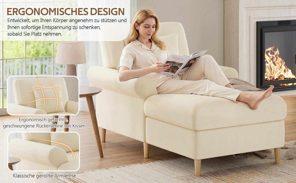 RELAXSESSEL 133x87x90 mit Liegefunktion, Samt, beige - Beige, Textil (87/90/133cm) - Luhomfu