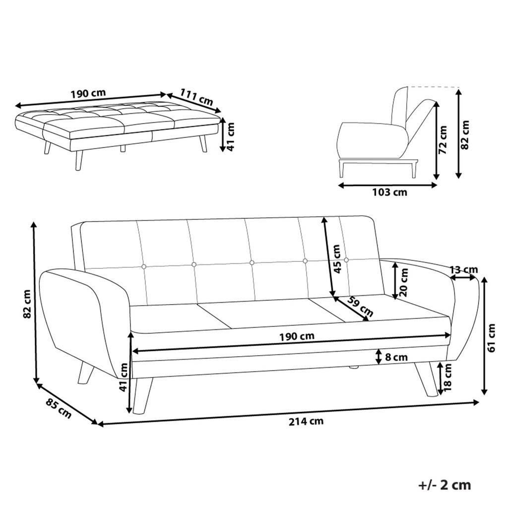 Thumbnail - Beliani 3-Sitzer-Schlafsofa, Weiß, Hellbraun, Textil, 214x82x85 cm, Wohnzimmer, Sofas & Couches, Schlafsofas