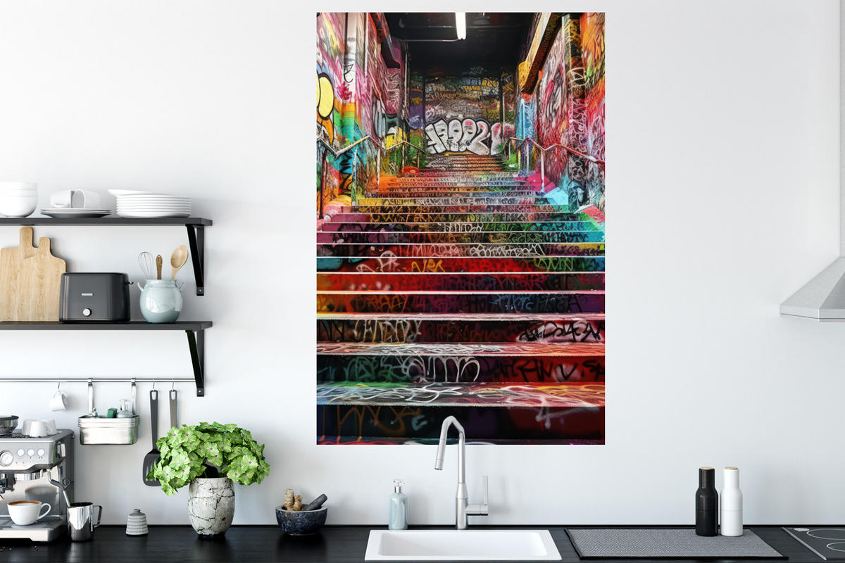 WANDTATTOO Treppe - Graffiti - Farben - Kunst 80x120 cm - Multicolor, Kunststoff (80/120/0.1cm) - MuchoWow