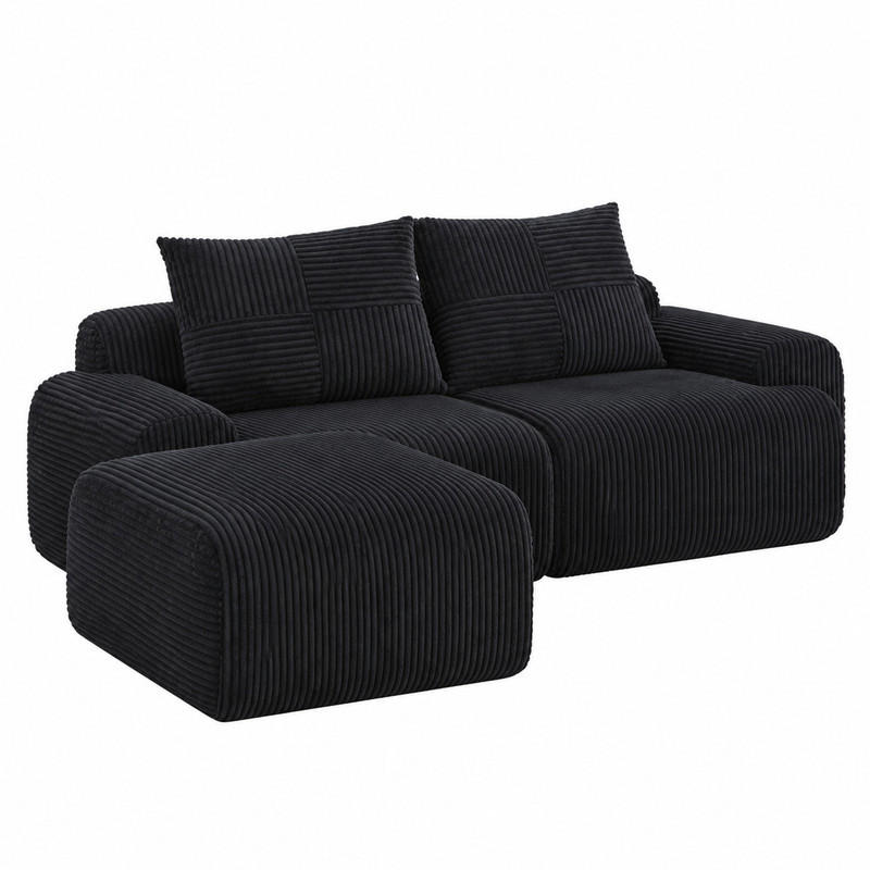 SOFA modular 200 x 174 cm Corduroy Black mit Cupholder - Schwarz, Kunststoff (174/200cm) - Meubliv