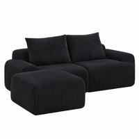 SOFA modular 200 x 174 cm Corduroy Black mit Cupholder - Schwarz, Kunststoff (174/200cm) - Meubliv