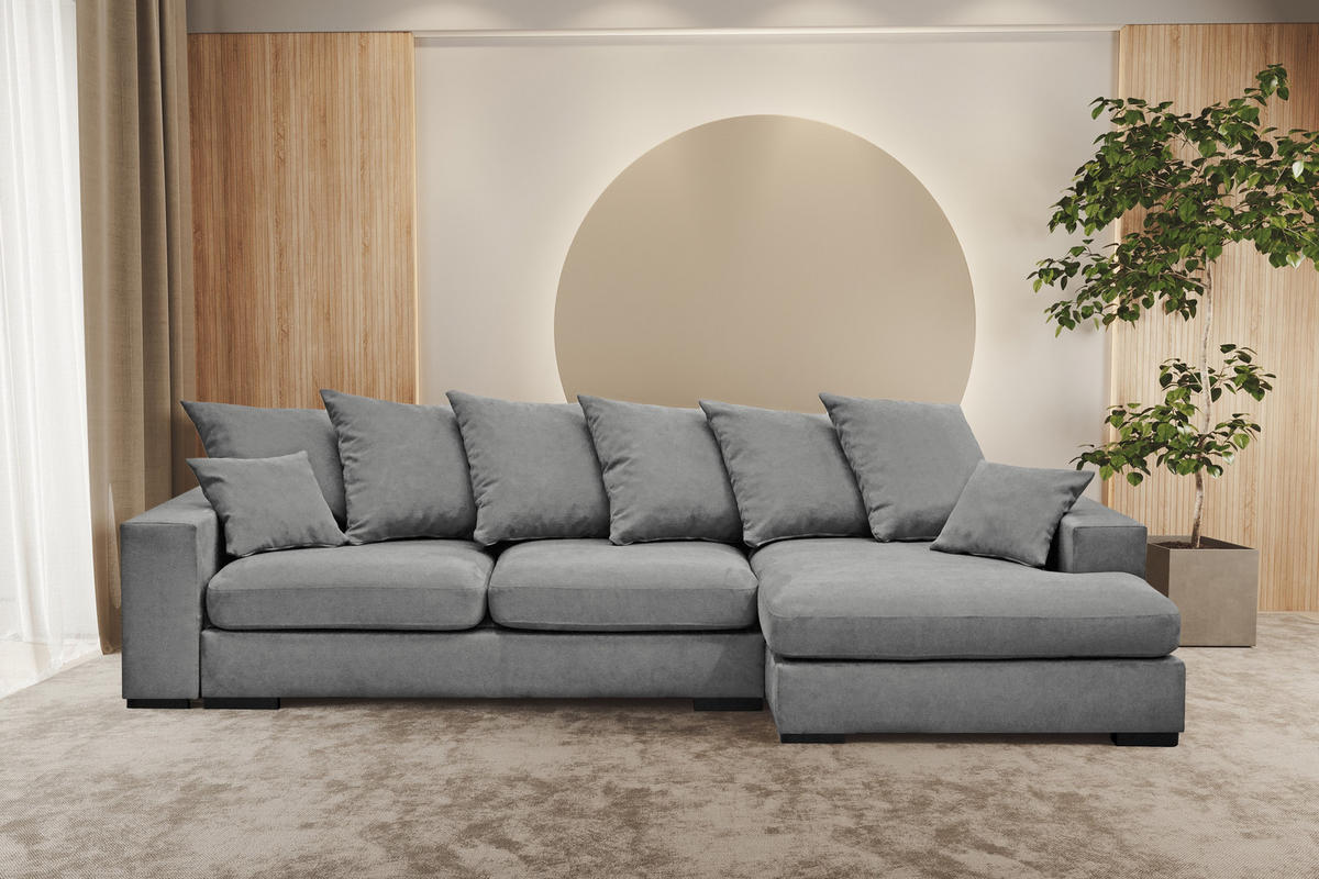 ECKSOFA Mit Schlaffunktion Und Bettkasten Couch L-form Gabon Stoff Riviera Rechts Grau - Grau, Holz (285/155cm) - Kaiser Möbel