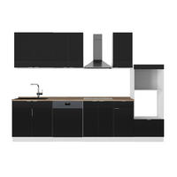 KÜCHENZEILE Fame-Line, Schwarz gestreift/Weiß, 300 cm mit Hochschrank, AP Eiche - Schwarz/Weiß, Holzwerkstoff (300/81.6/60cm) - Vicco