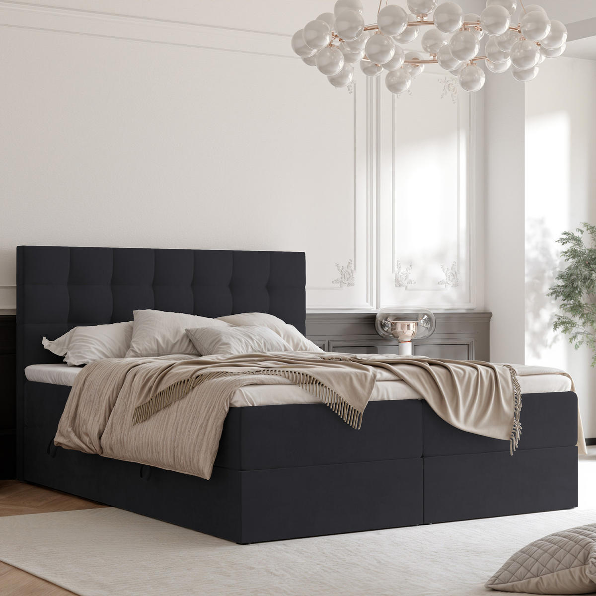 BOXBETT GRAND 140/200 cm, in Schwarz, mit Matratze und Topper - Schwarz, Holzwerkstoff/Textil (140/200cm) - Idohome